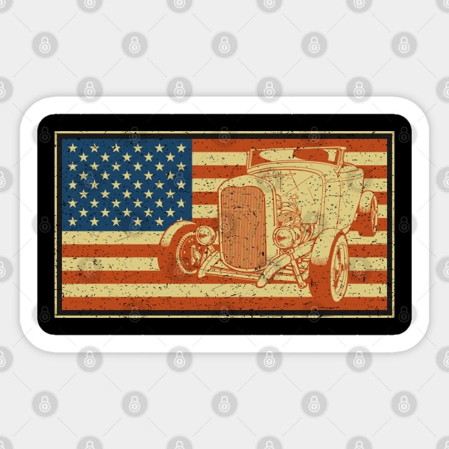 Hot Rod Roadster American Flag Sticker by RadStar